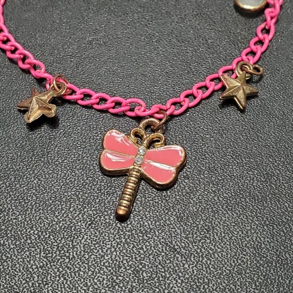Pink dragonfly charm bracelet Up to 7"